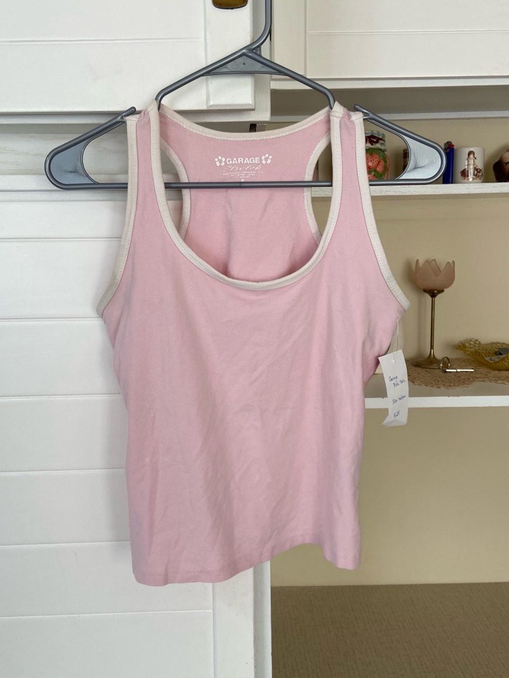 Y2K Pink Racerback Tank Top with white trim